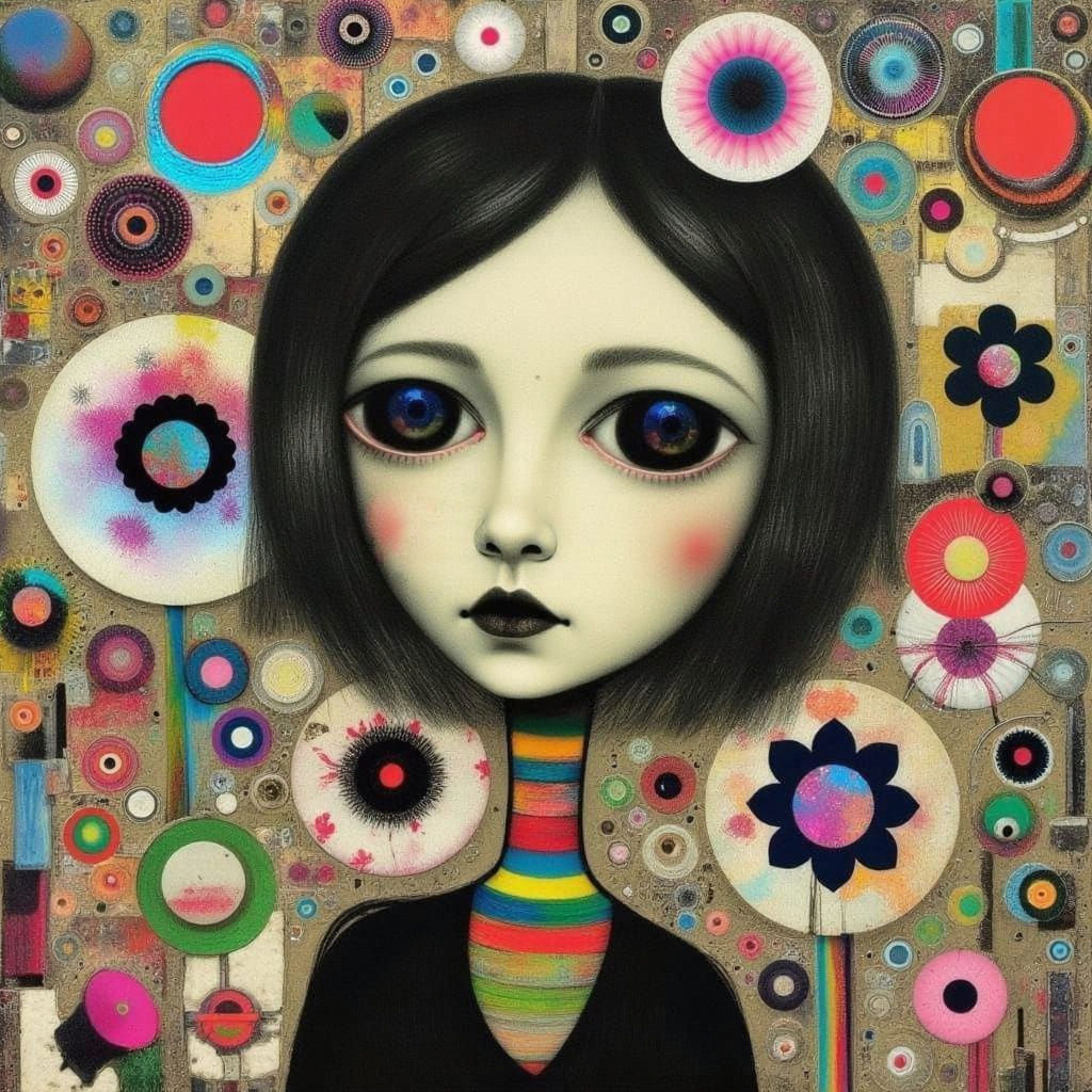 Melancholy Woman in Millefiori Glass Abstract