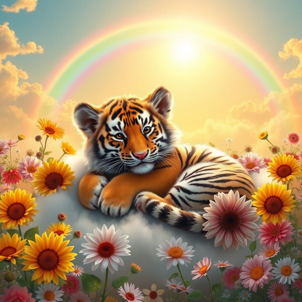 Ethereal Baby Tiger in Vibrant Garden Paradise