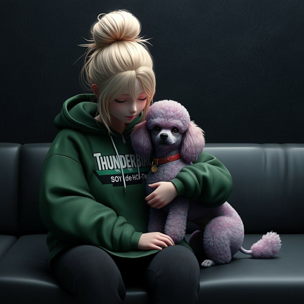 Girl and Poodle in Anime-Inspired 3D Art