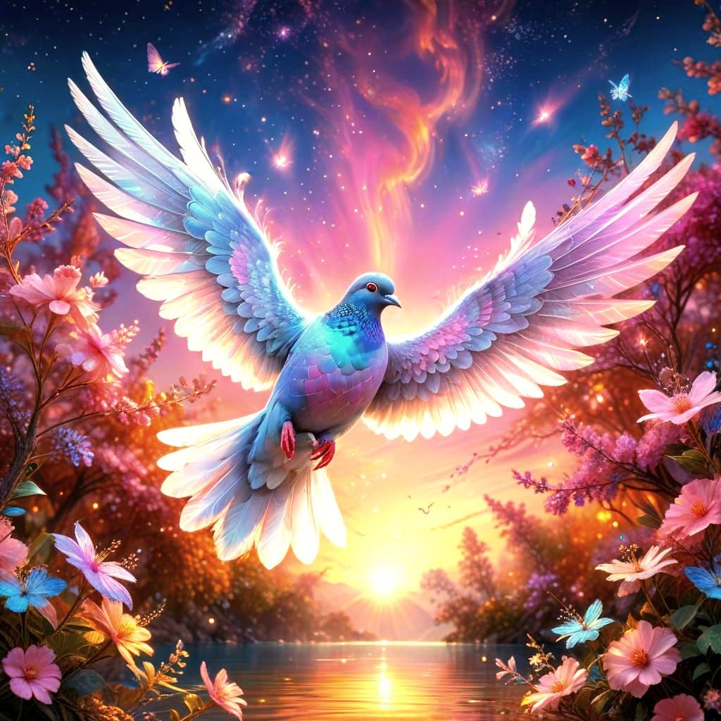 Hyperrealist Pigeons in Whimsical Iridescent Hues