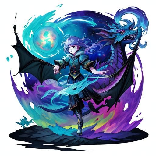 Fantasy Dragon Vector Art in Watercolor Ink