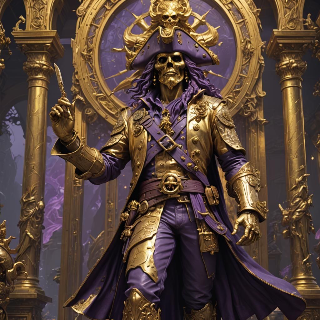 Golden Pirate Statue in Dark Fantasy Style