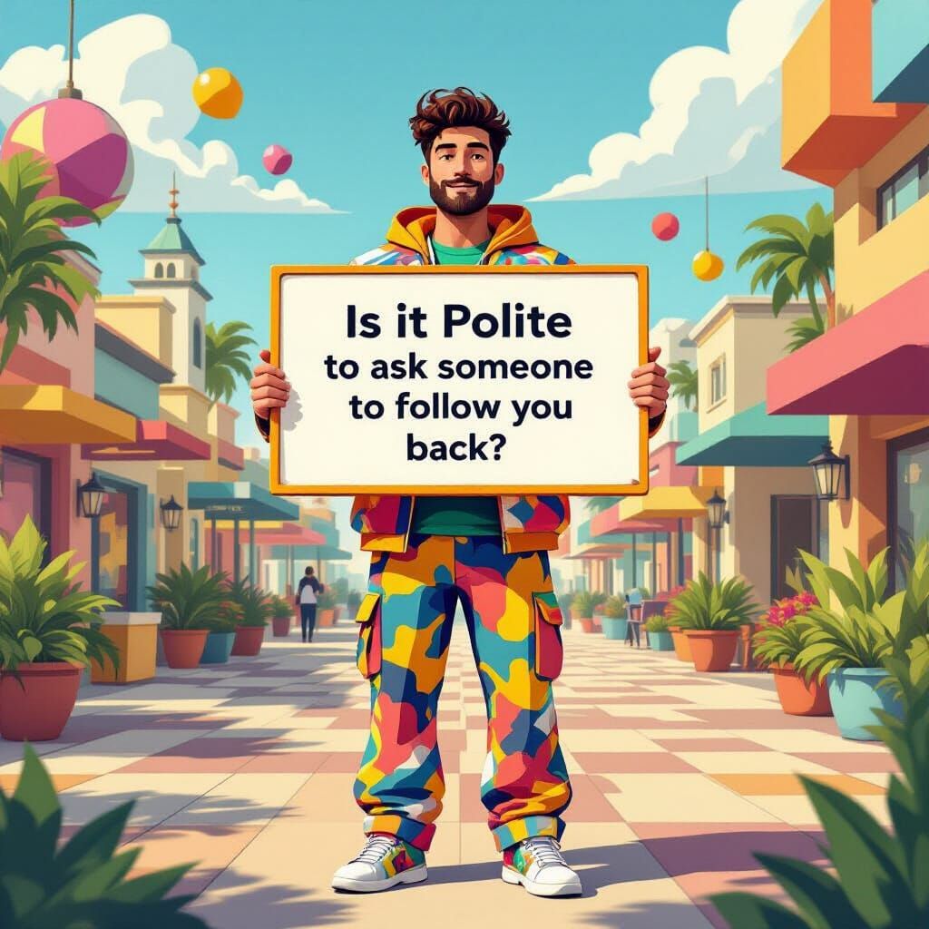 Man Asks "Is It Polite To Follow Back?" in Digital Illustrat...