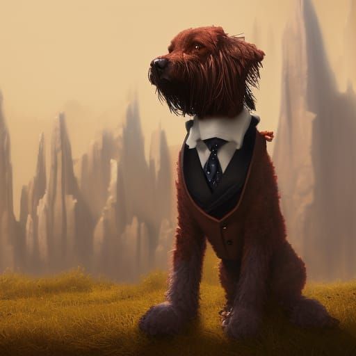 Furry Dog wearing a suit