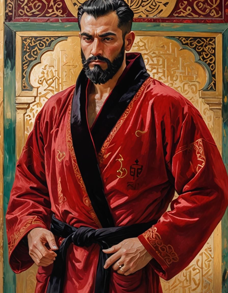 Man in Red Robe: Impressionist Oil Painting