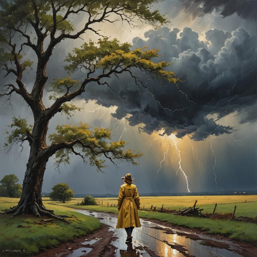 Romantic Realism Oil Painting: Thunderstorm in May