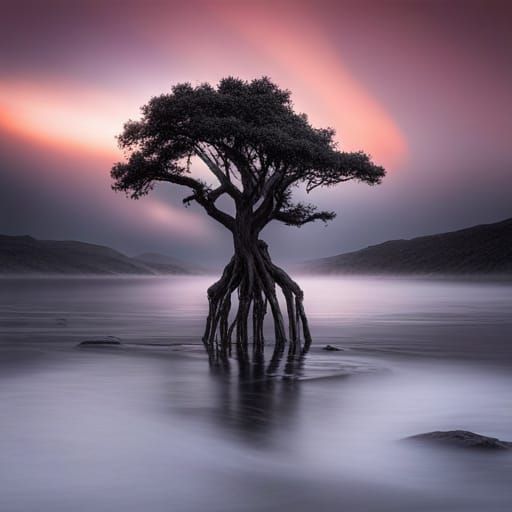 Tree Figure with Fractal Roots, Digital Matte Painting