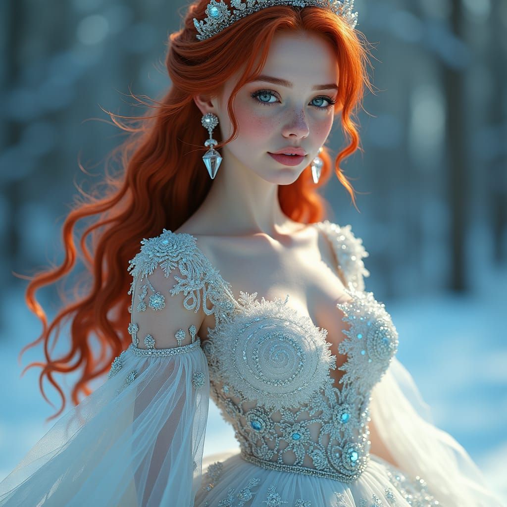 Icy Redhead in Opulent Gown