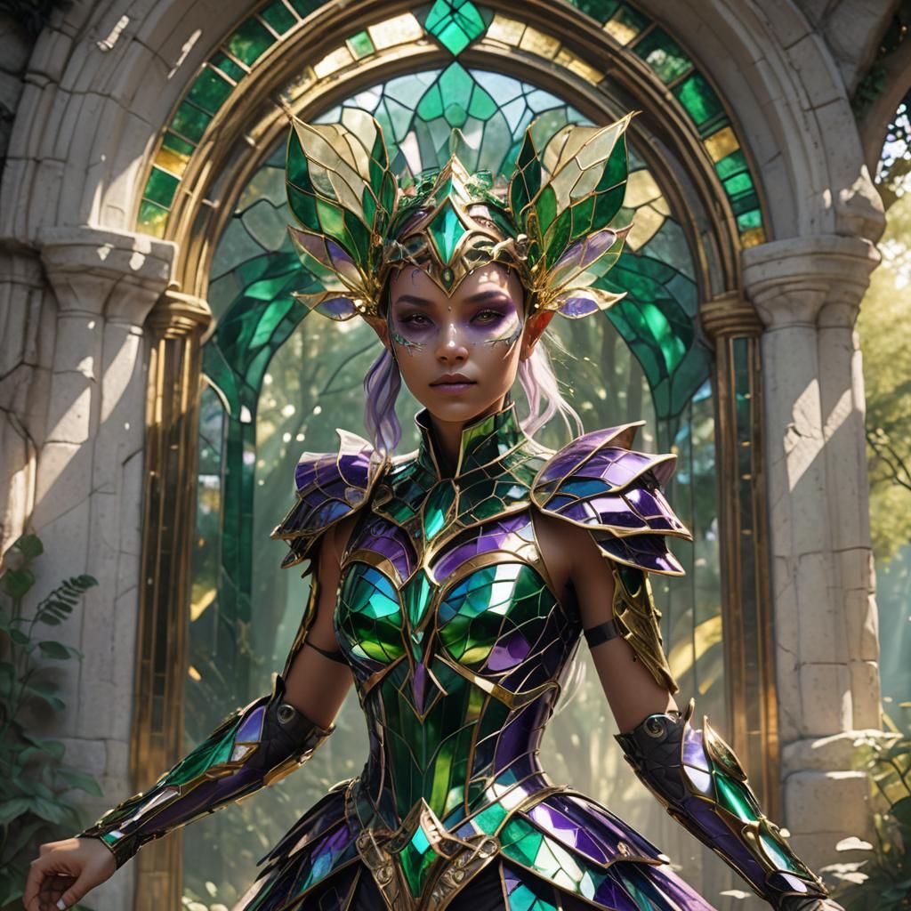 Biomechanical Fairy in Stained Glass Dress