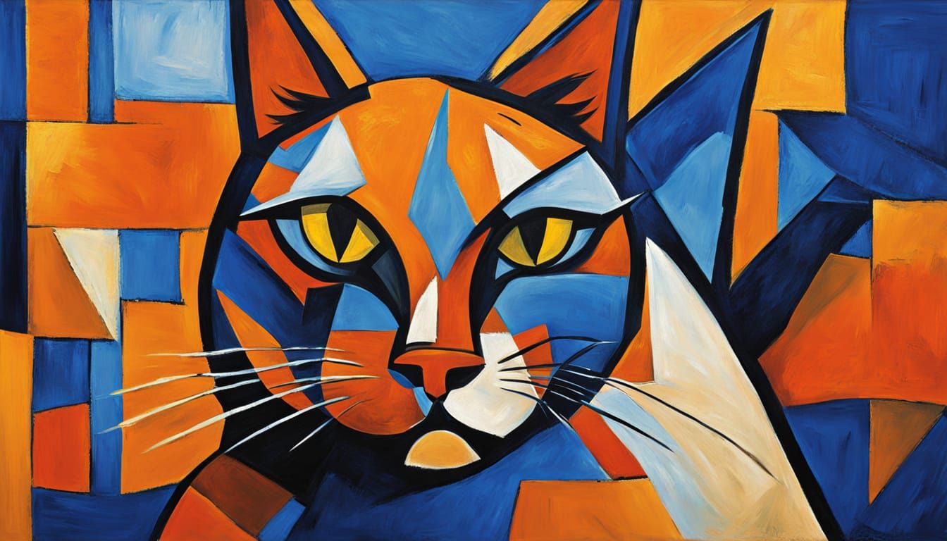 Angry Cat Portrait in Cubist Style