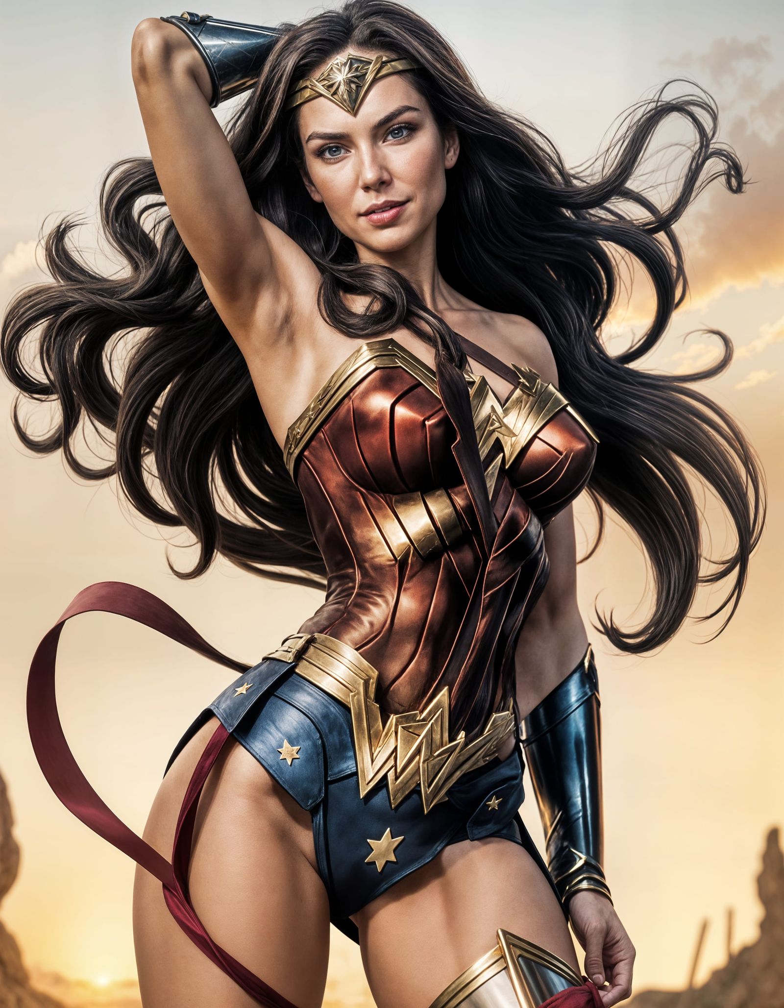 Striking Superheroine Portrait with Flowing Hair