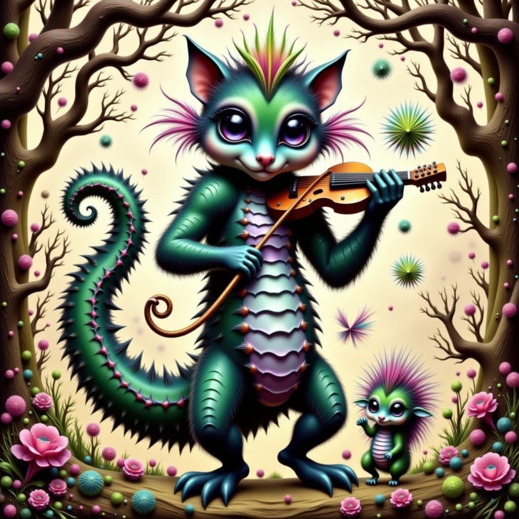 Mystical Creatures in a Futuristic Forest