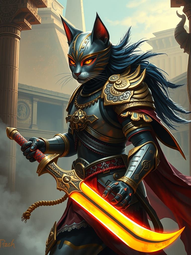 Epic Warrior Cat Guardians Ancient Egyptian Futuristic Fanta...