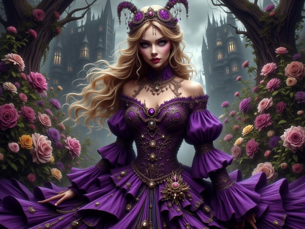Beautiful Goddess of Love in Regal Purple Robes, Disney Pixa...