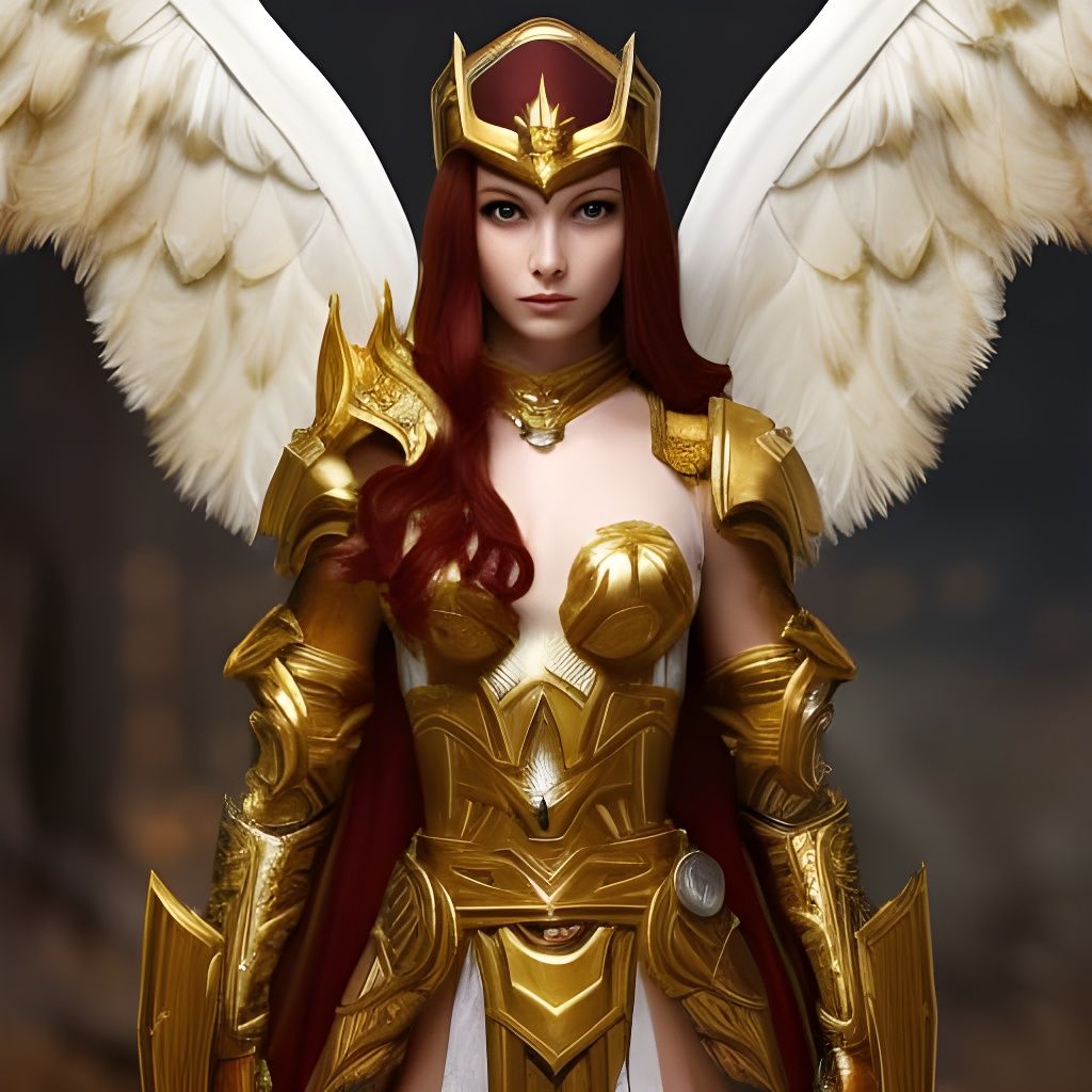 Golden Armored Angel with Axe, Art Nouveau Style