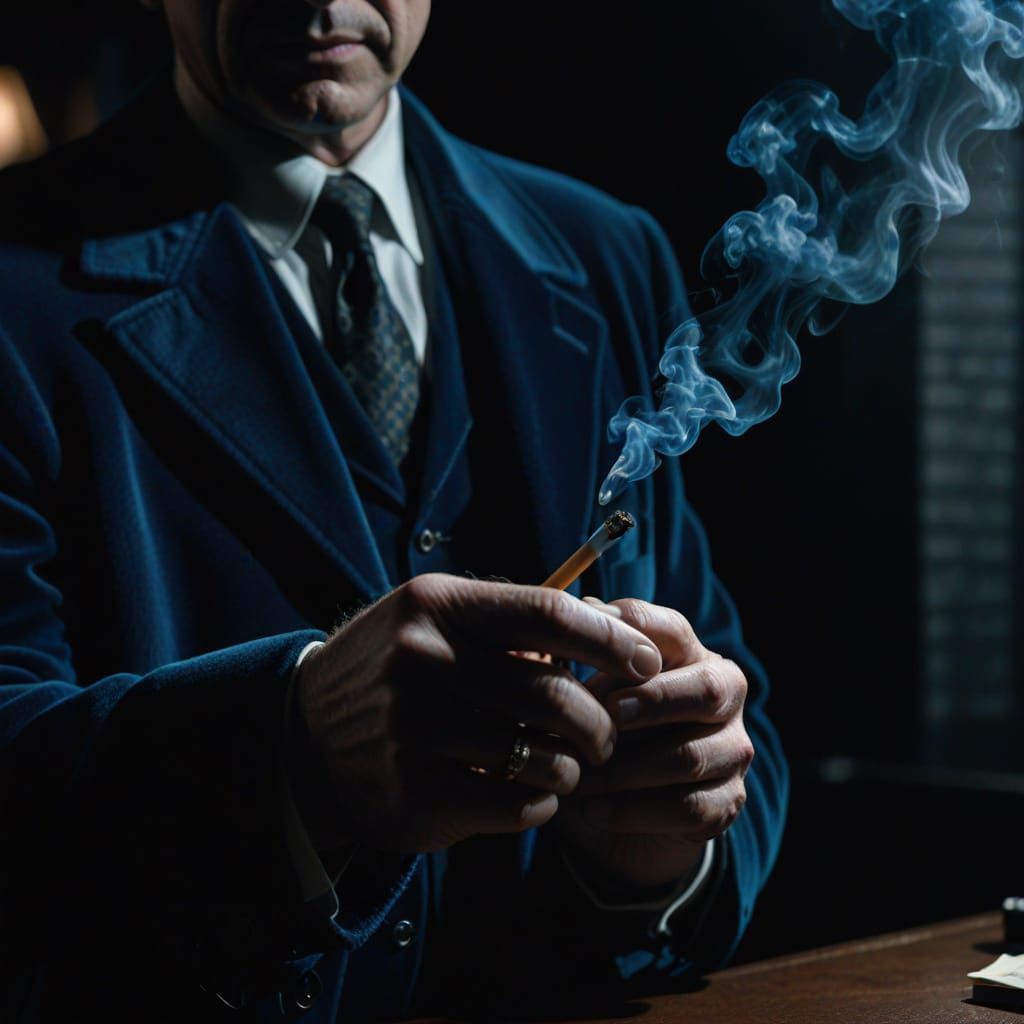 Film Noir Detective with Blue Velvet Cloth