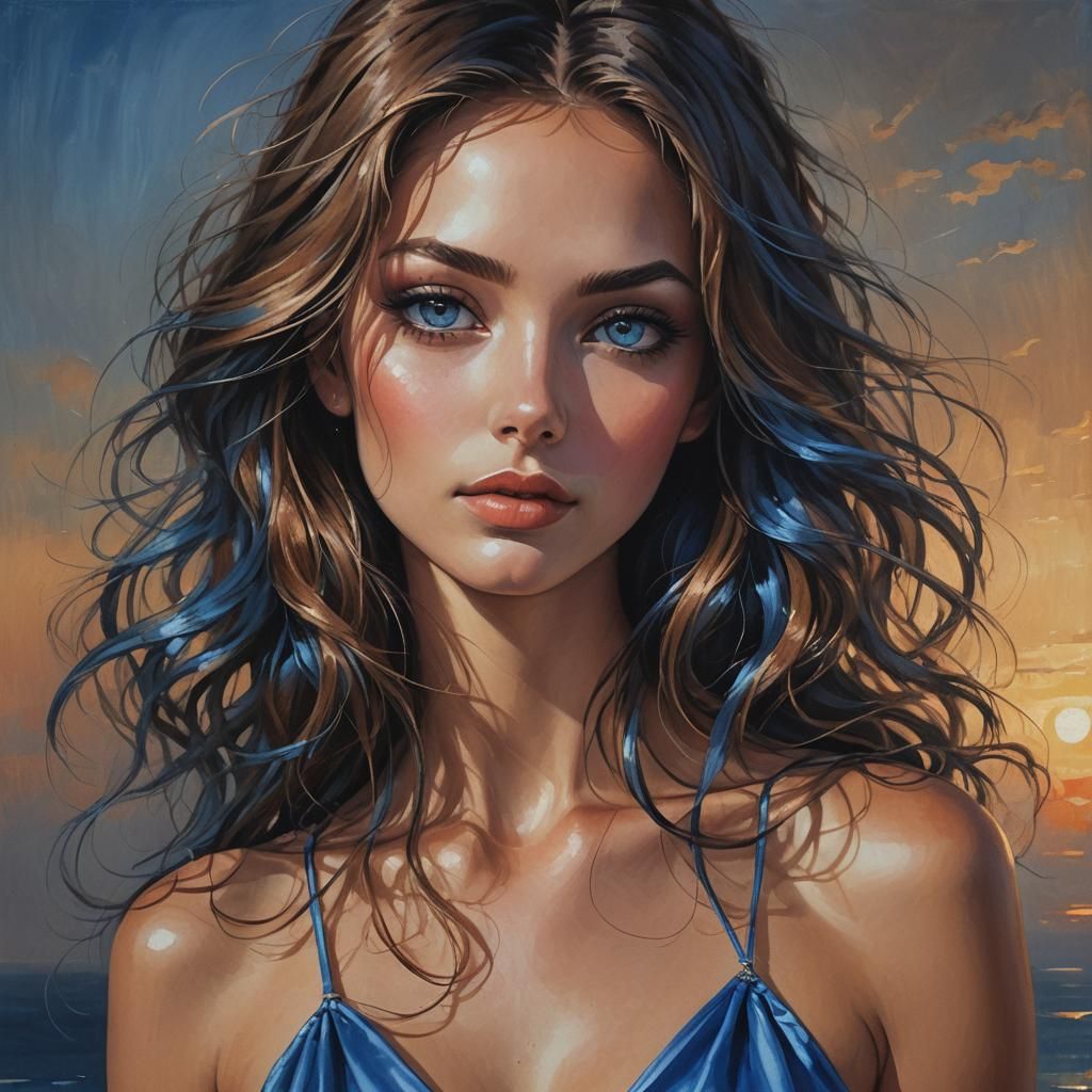 Sensual Brunette Nude at Sunset