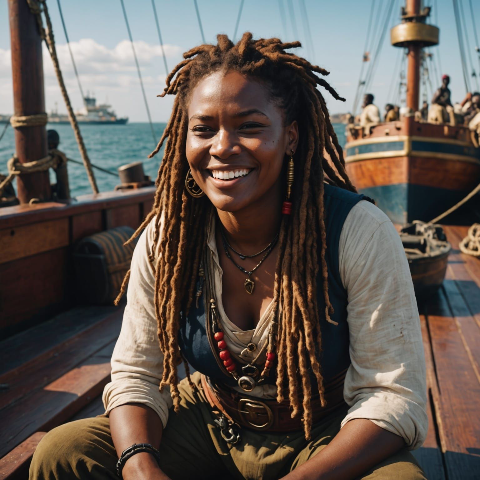 Laughing Pirate Warlord Relaxing on Deck