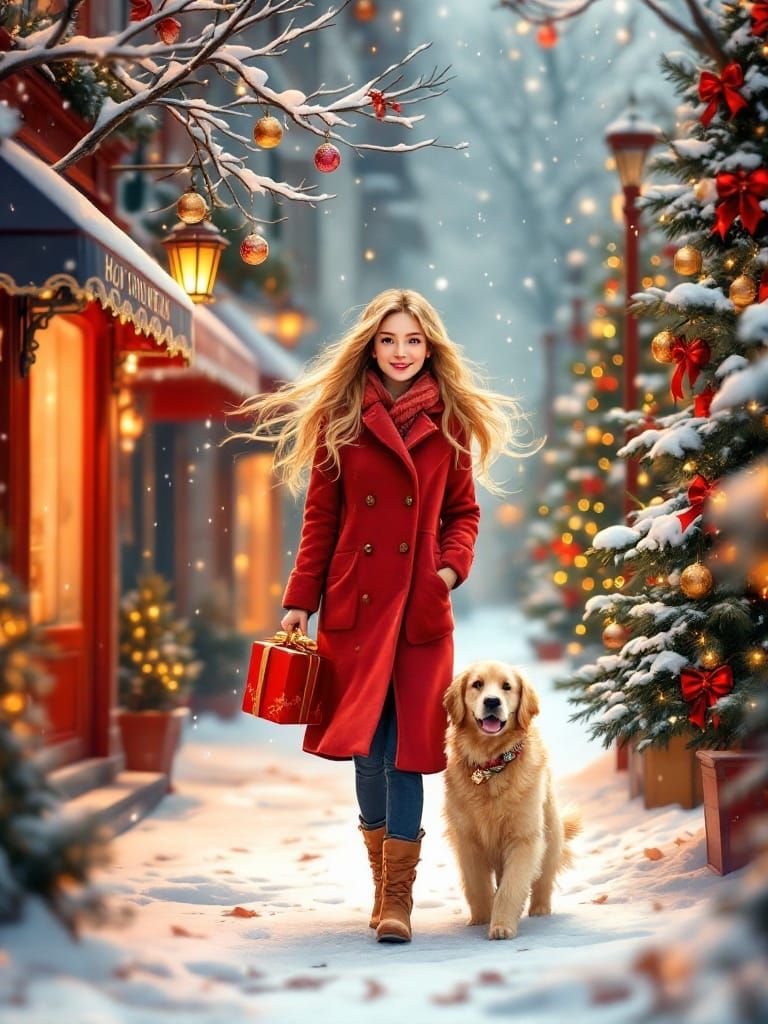 Enchanted Winter Scene in a Festive City Street