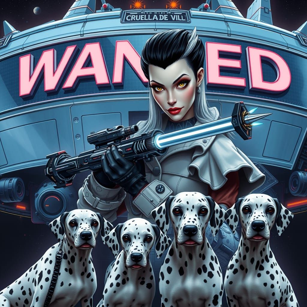 Cruella De Vil: Wanted Poster in Cyberpunk Style