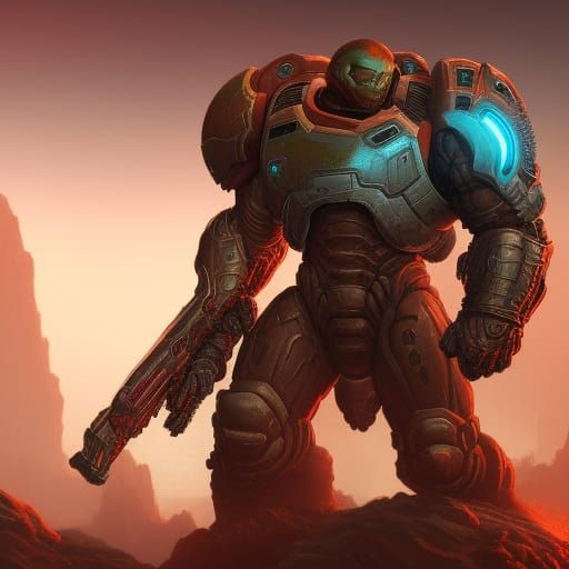 Detailed Doom Slayer Matte Painting in Unreal Engine