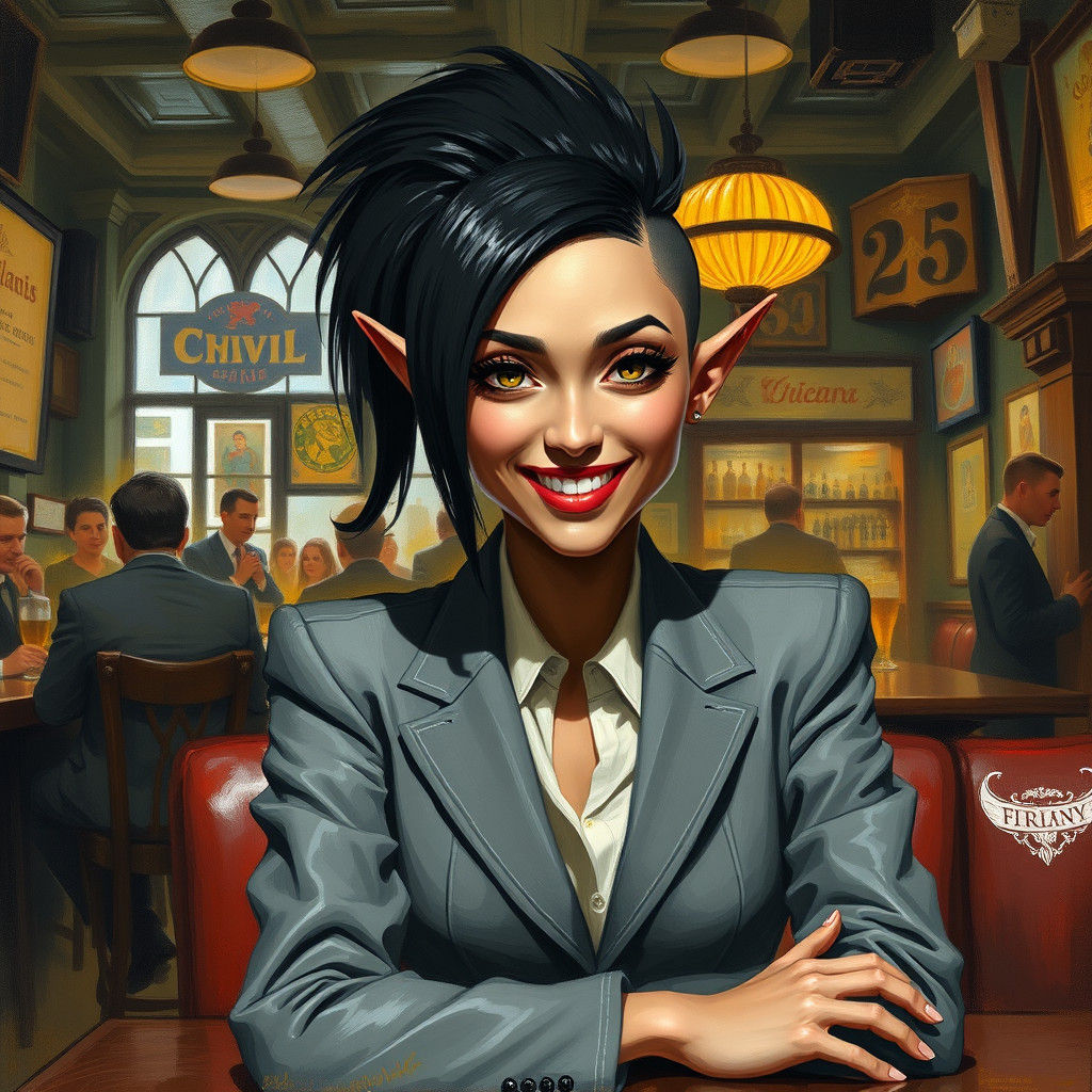Smiling Elf in Business Suit, Impressionistic Portrait