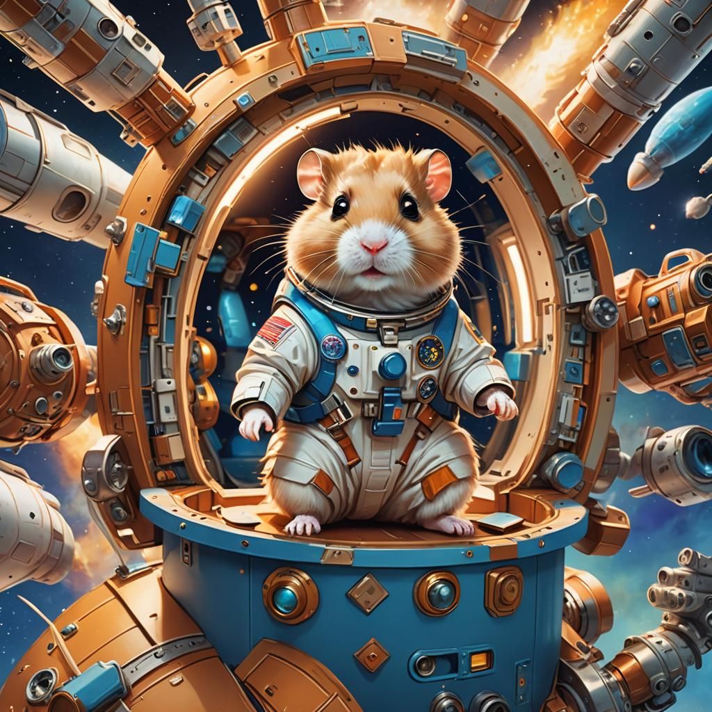 Hamster Astronaut in Shoebox Rocket: Whimsical Concept Art