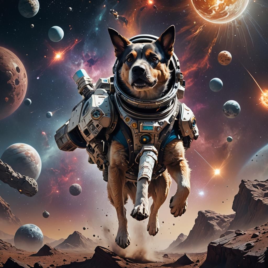 Dog in Space: Detailed Matte Painting