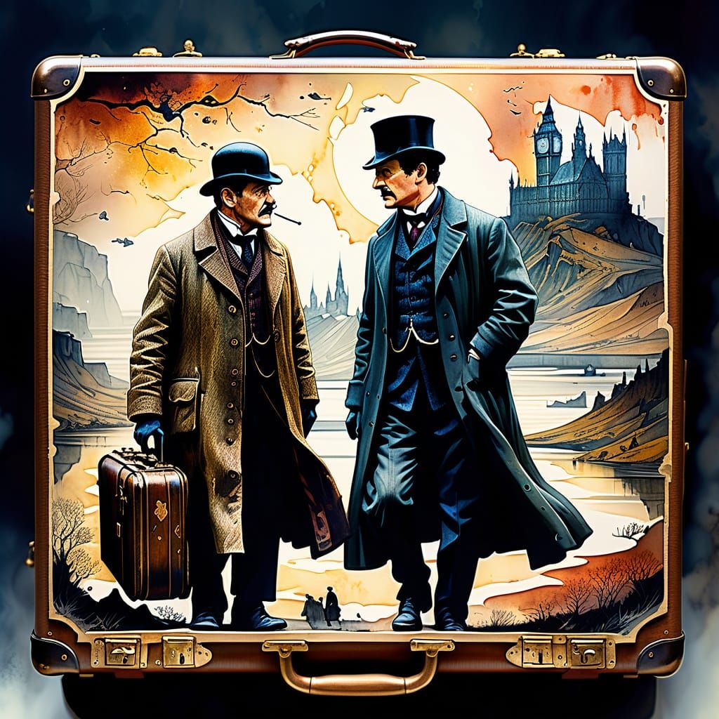 Sherlock Holmes and Watson: Watercolor Fantasy Art