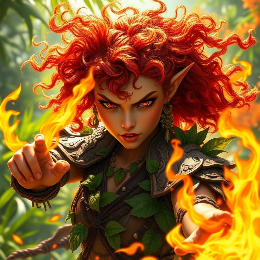 Fierce Elven Druidess in Whimsical Woodland Armor