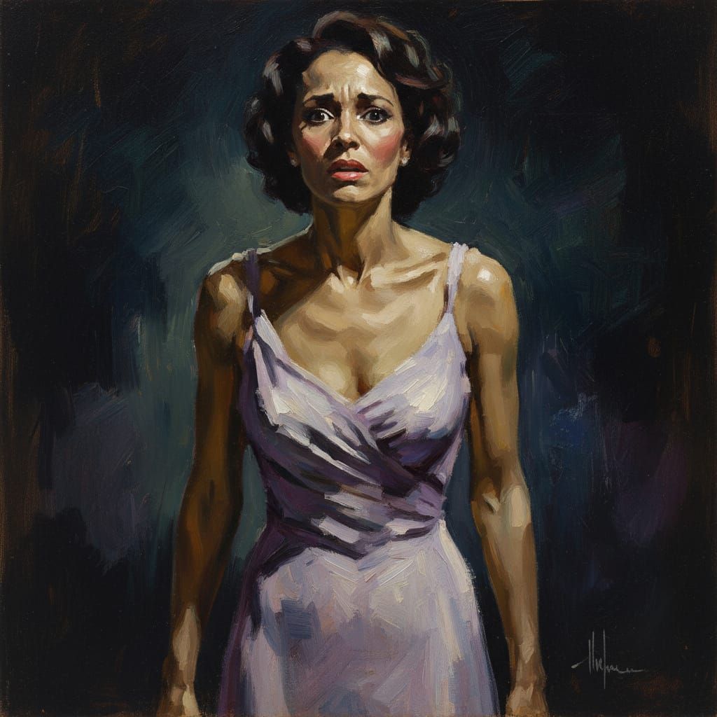 Anxious African American Woman in Film Noir Portrait