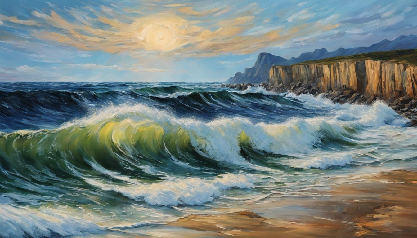 Vibrant Sunset Seascape with Majestic Waves
