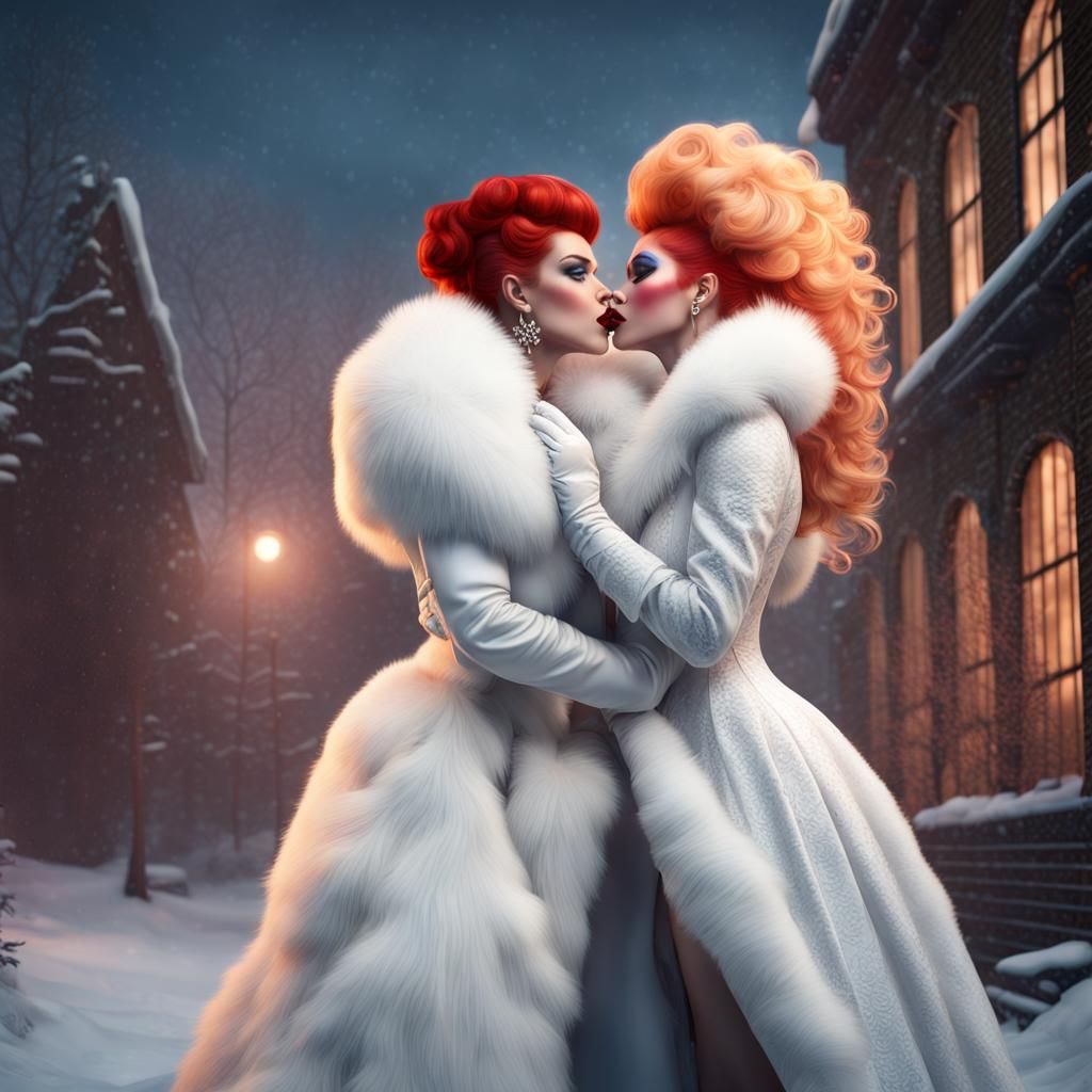 Campy Drag Queens Building a Snowman in Winter