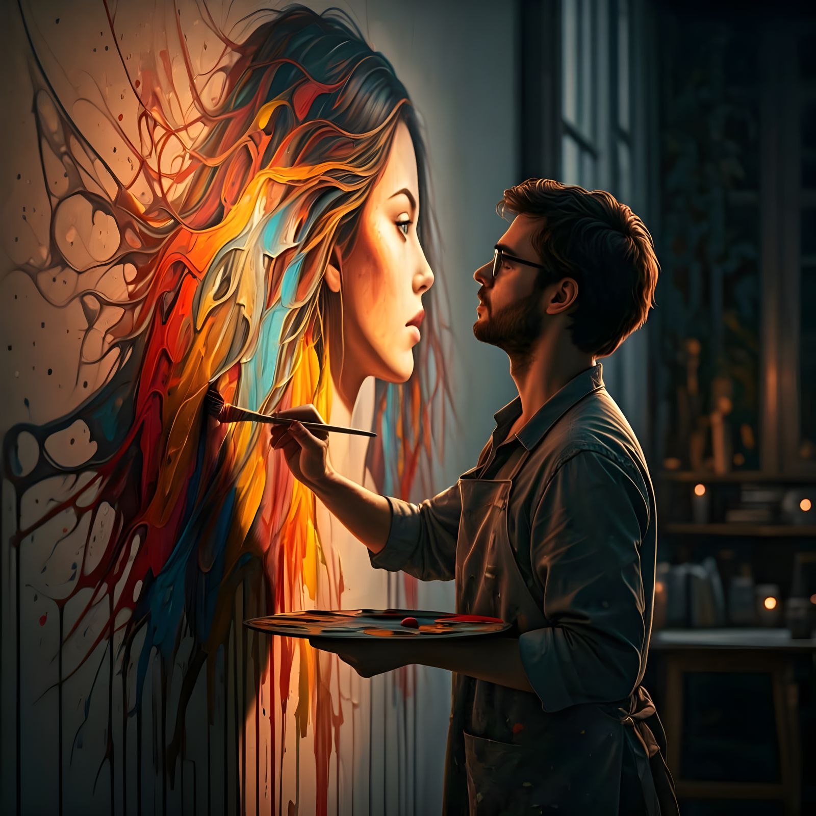 Hyperrealistic Oil Painting of Woman Made of Paint