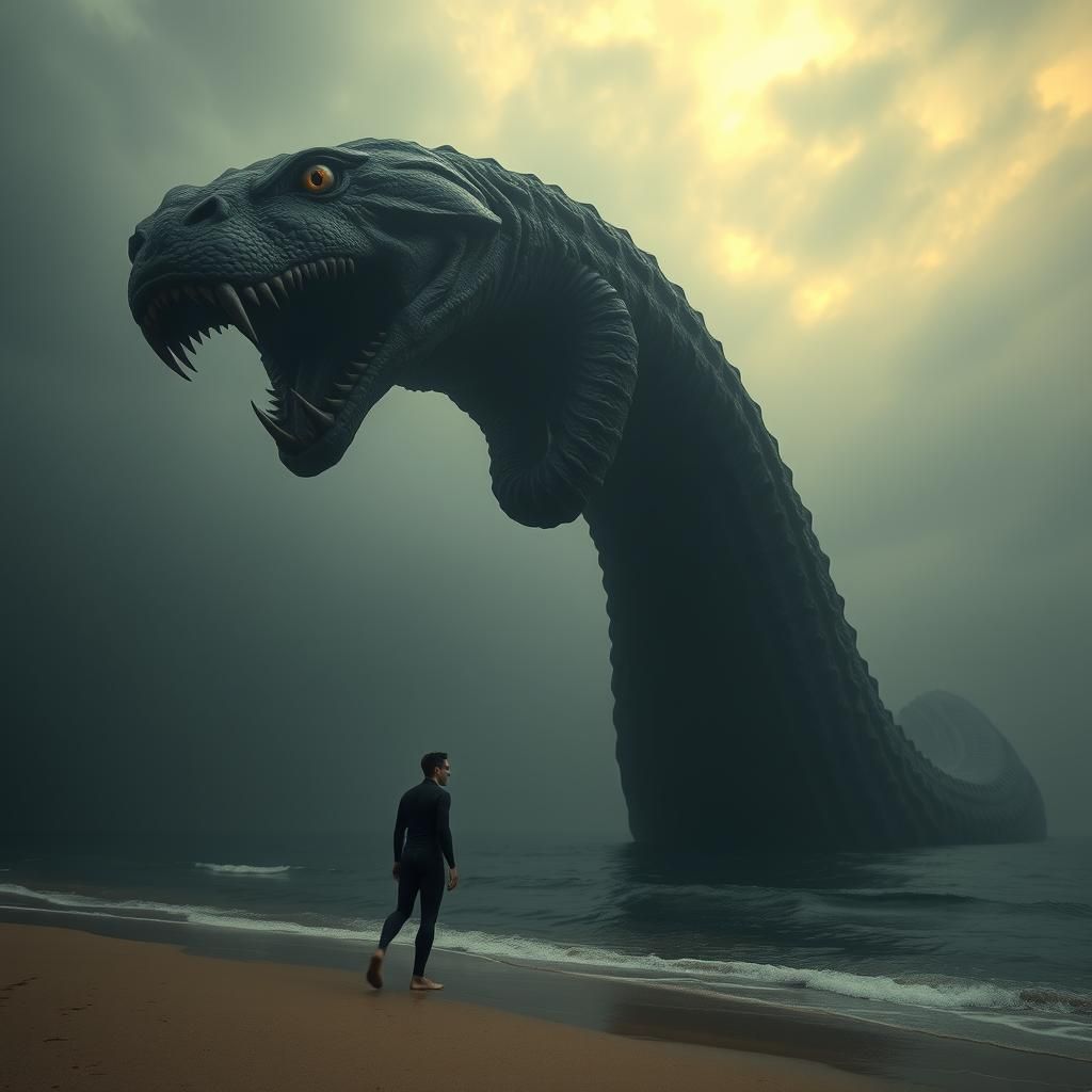 Eldritch Sea Serpent Rises from Desolate Ocean