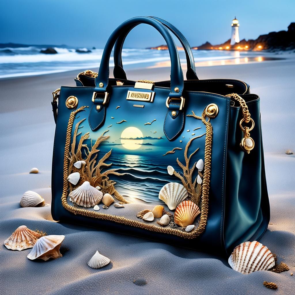 Moschino Handbag Abandoned on Moonlit Beach: Hyperrealistic ...