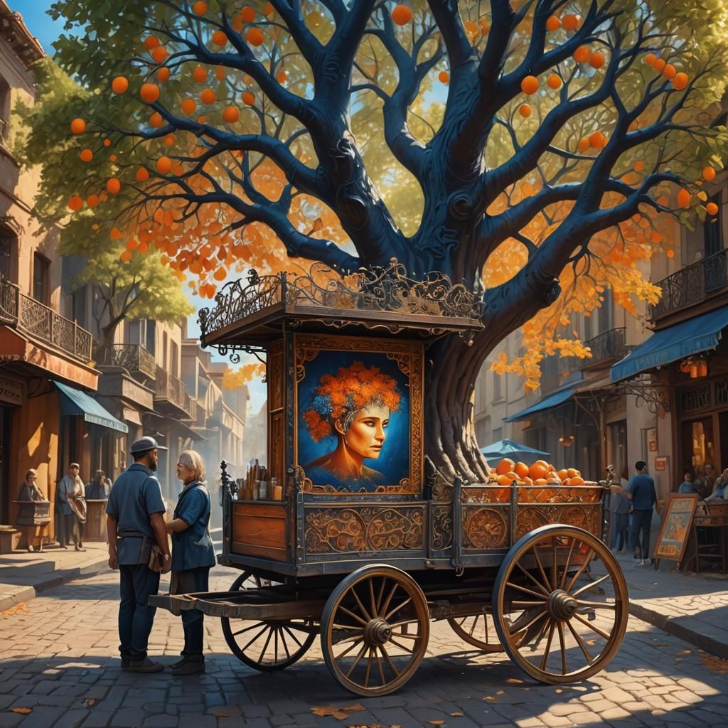 Enchanting Street Artist Selling Paintings: Digital Art