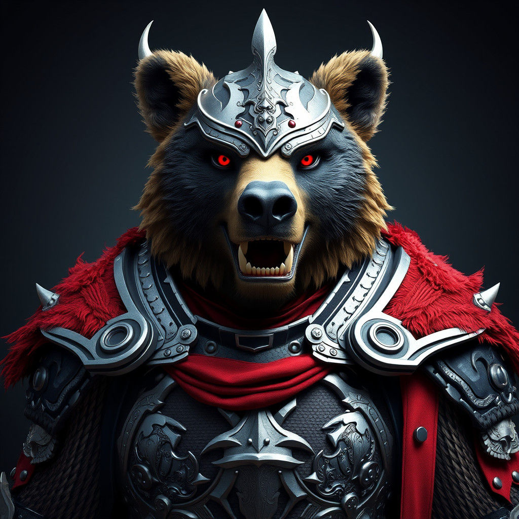 Armored Bear Viking Portrait in Hyperreal Style