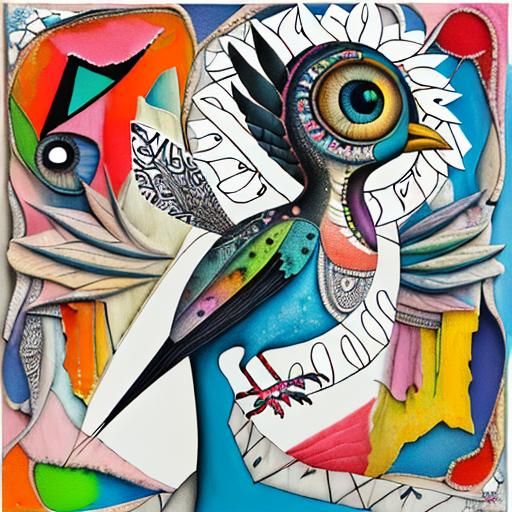 Surreal Bird Portrait in Mixed Media Collage