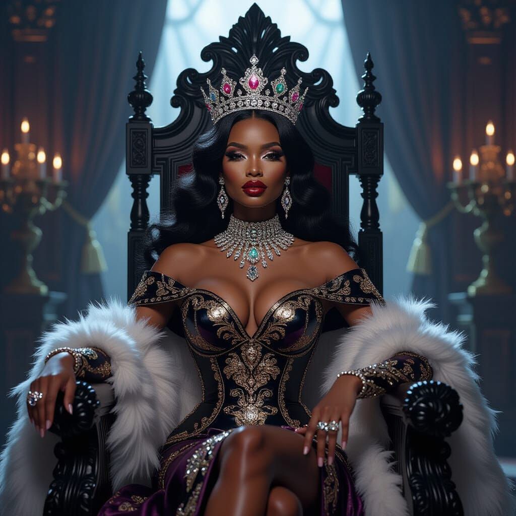 Opulent Ebony Queen in Regal Portraiture Style