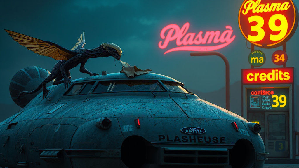 Retro Spaceship at Alien Gas Station