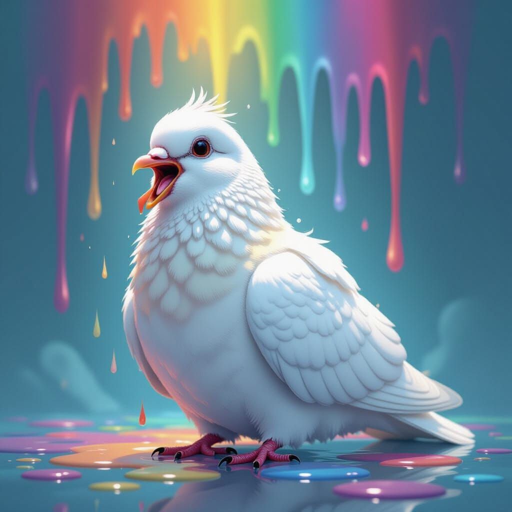 Pop Art Pigeon With Melting Rainbows