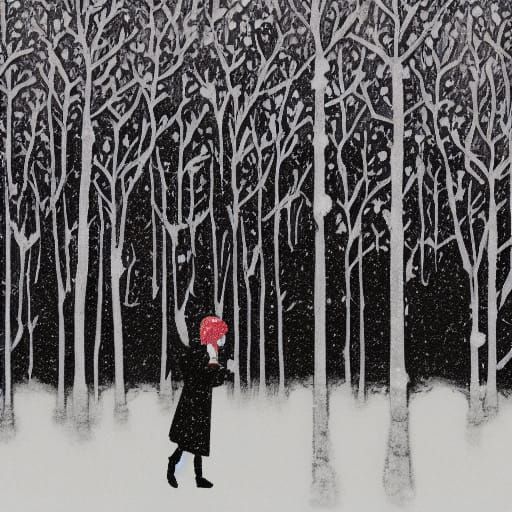 Woman in Snowy Landscape, Studio Trigger Style