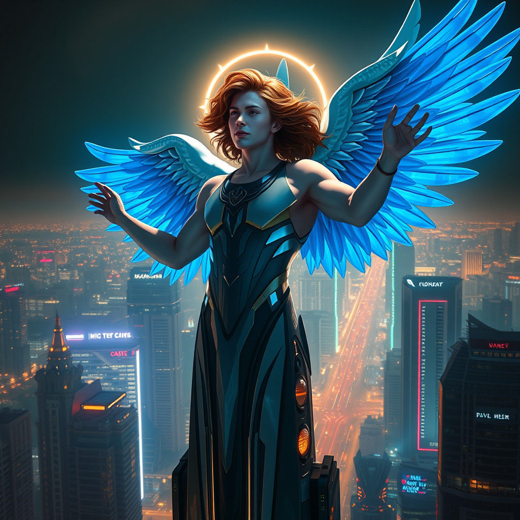 Cyberpunk Angel in Futuristic Buenos Aires