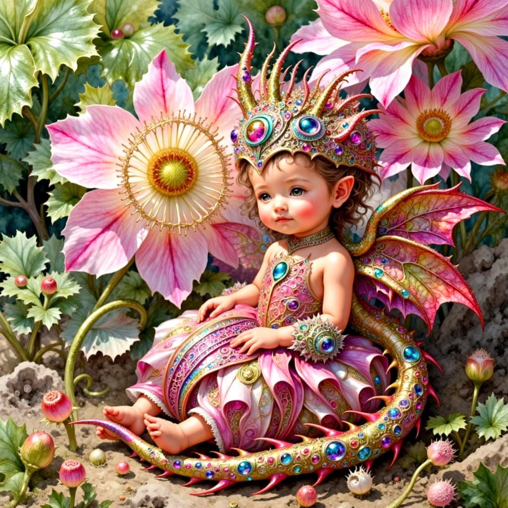 Adorable Elven Baby in Peony Dragon Costume