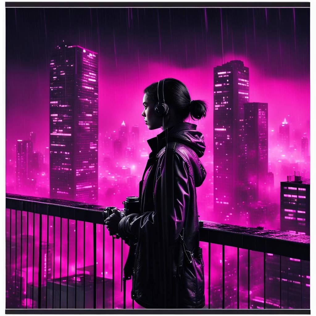 Cyberpunk Cityscape Film Noir with Camera Eye
