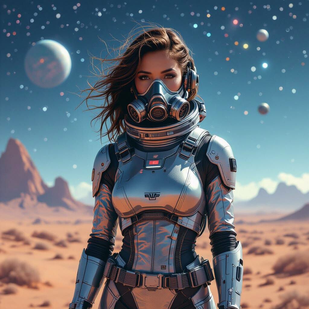 Astronaut in Cyberpunk Galaxy Landscape Illustration