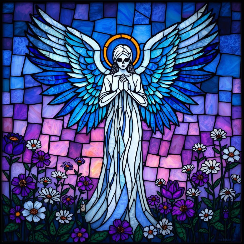Serene Angel of Death in Stained Glass Mosaic