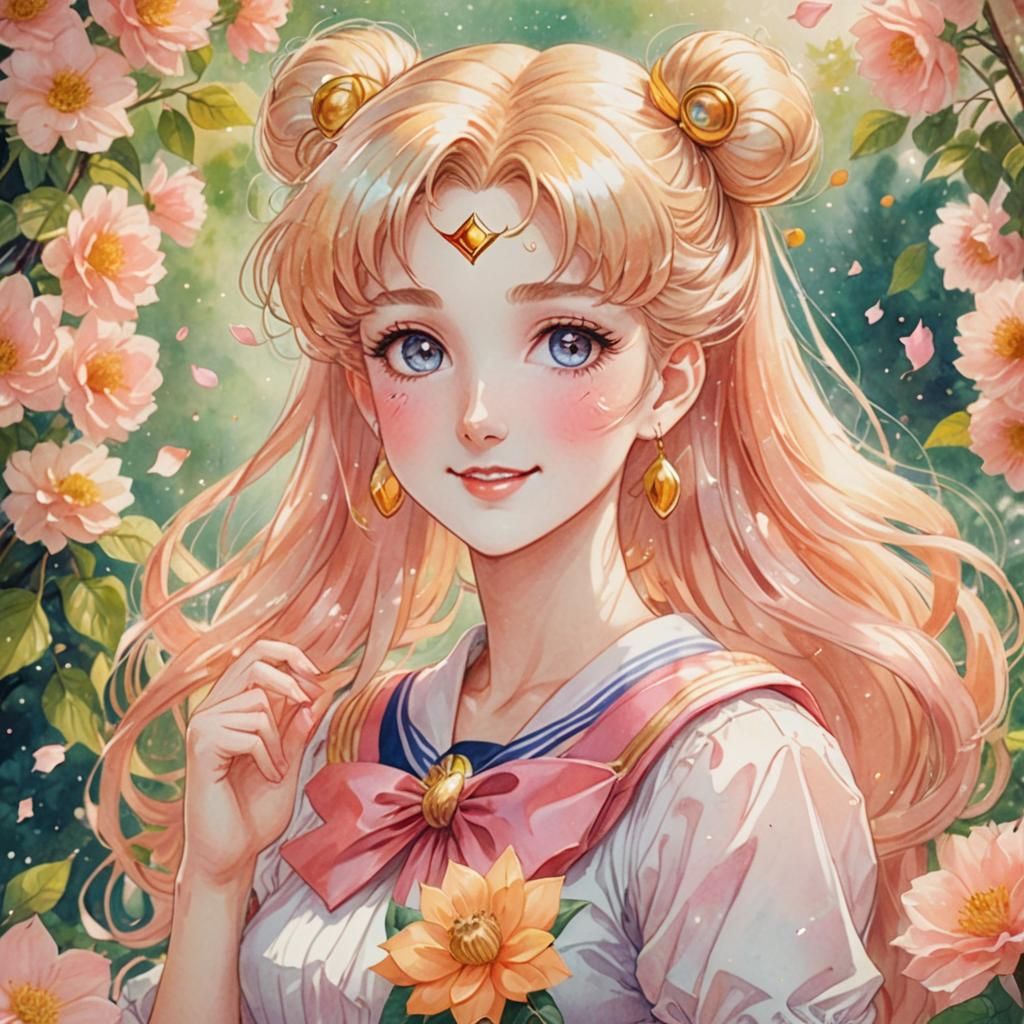 Sailor Moon Portrait with Seeds in Shojo Manga Style