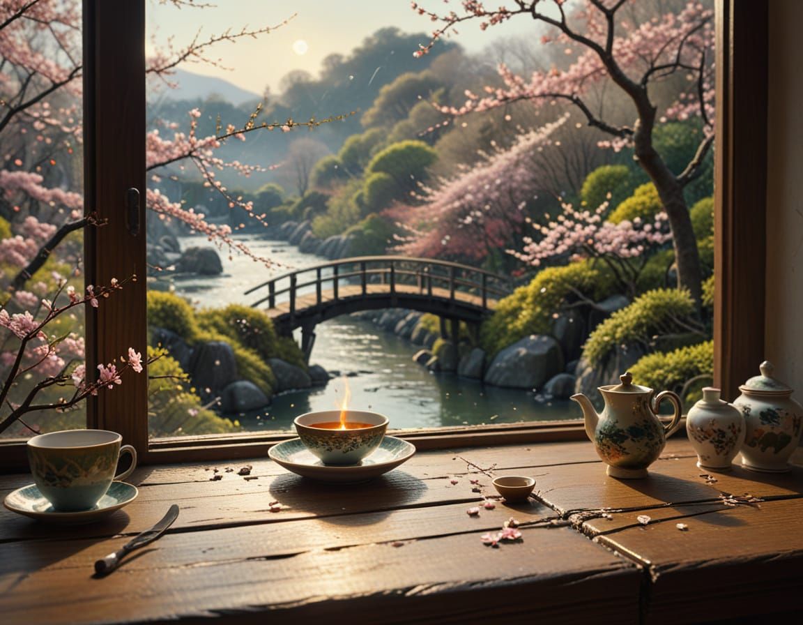 Whimsical Asian Village Scene in Hyperrealistic Style